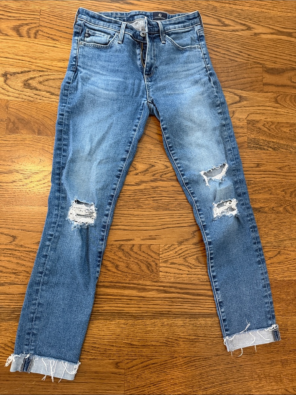 AG Distressed Cropped Jeans - Light Blue